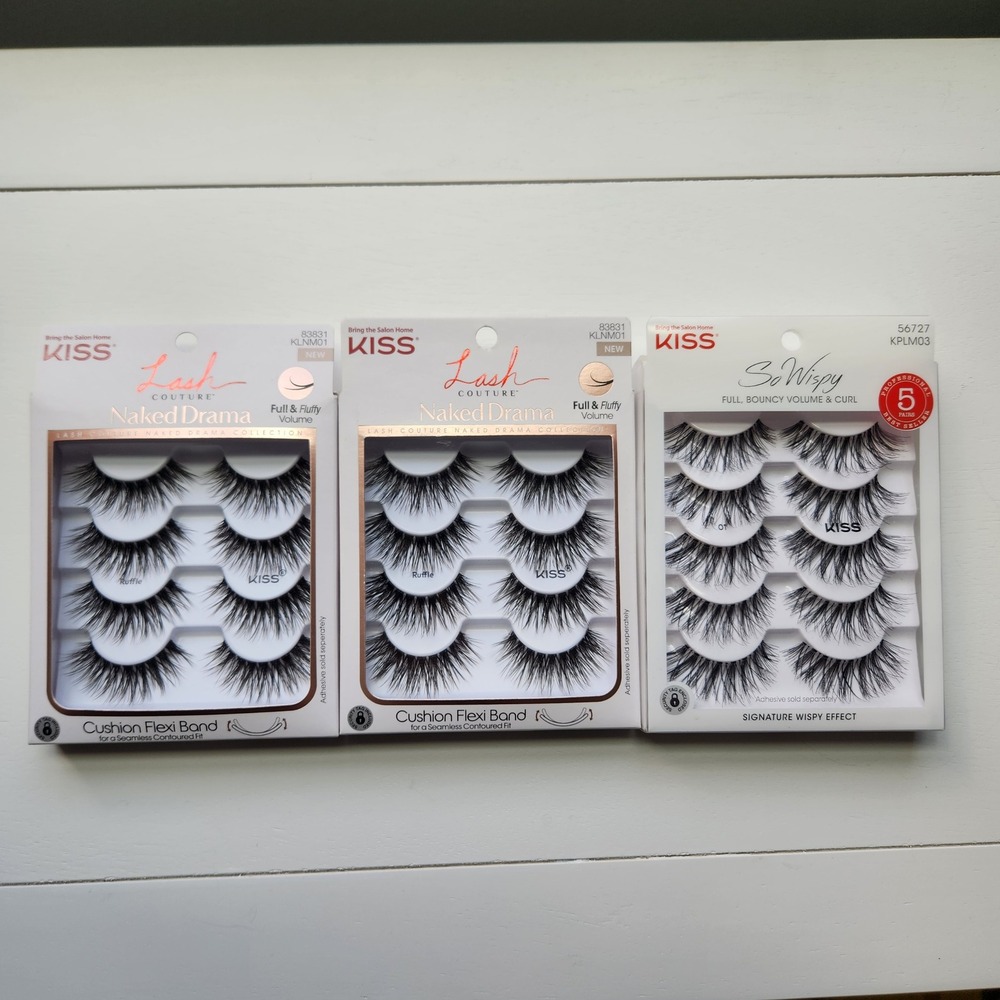 KISS Lash Couture Naked Drama Ruffle and So Wispy 01 Eyelashes Bundle 3 Pack NEW